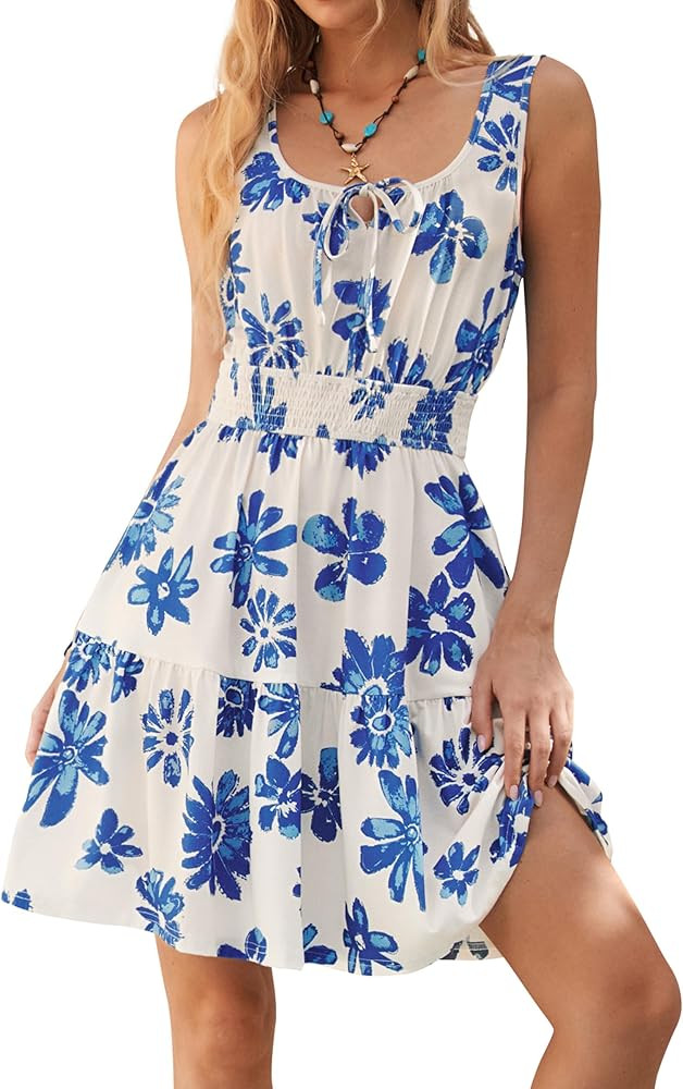 Kate Kasin Floral Mini Summer Dresses for Women 2026, Casual Elastic Waist Boho Sundress,Flowy A-... | Amazon (US)