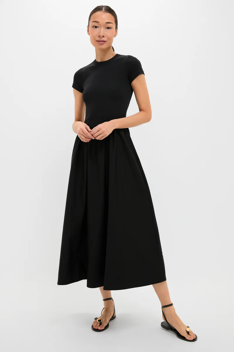 Black Rib Knit Crew Neck Short Sleeve A-Line Dress | Tuckernuck (US)