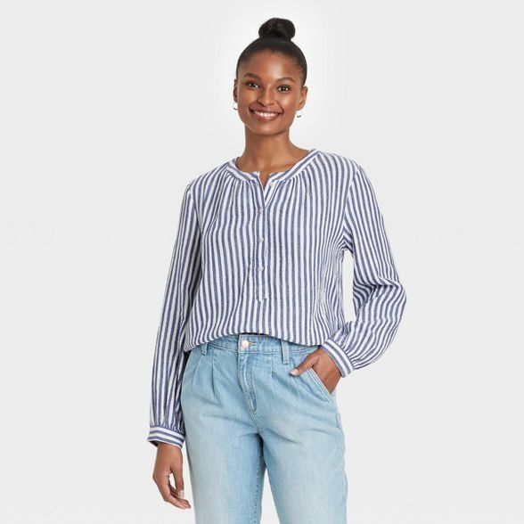 Women's Striped Long Sleeve Half Placket Blouse - Universal Thread™ | Target