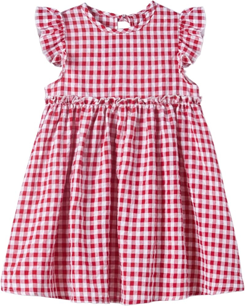 Toddler Baby Girls' Cotton-Linen Sundress with Ruffle Halter Sleeveless and Swing Dress | Amazon (US)