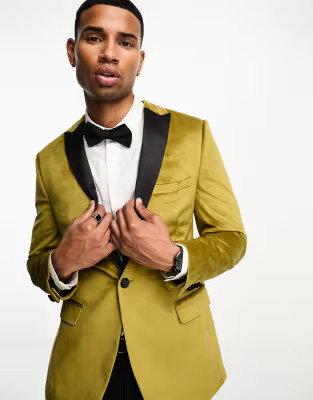 ASOS DESIGN super skinny velvet blazer in gold | ASOS (Global)