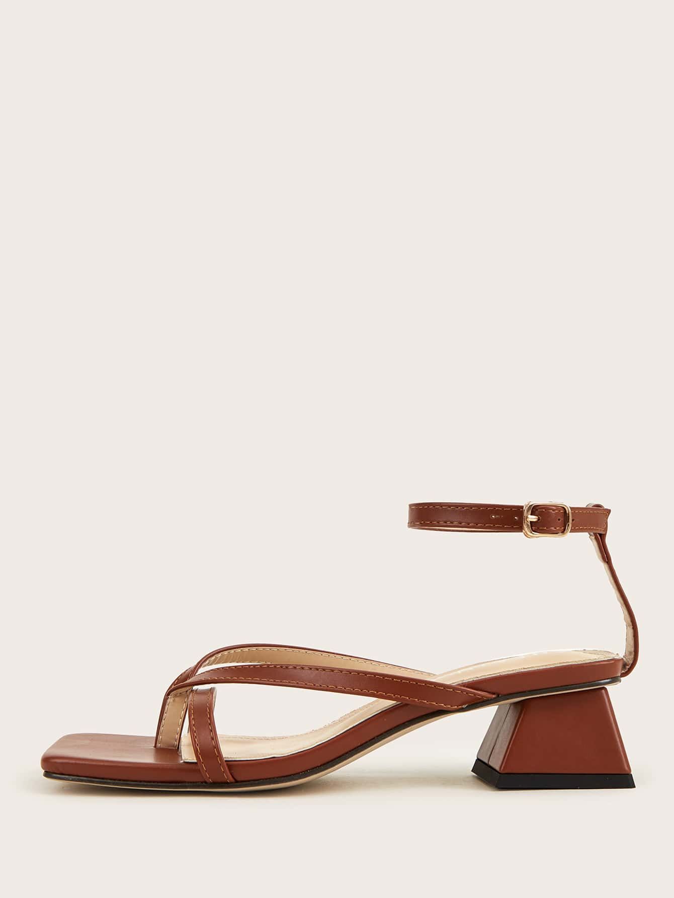 Toe Post Chunky Heeled Ankle Strap Sandals | SHEIN