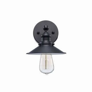 Hampton Bay Glenhurst 1-Light Black Indoor Industrial Farmhouse Wall Sconce Light Fixture with Me... | The Home Depot