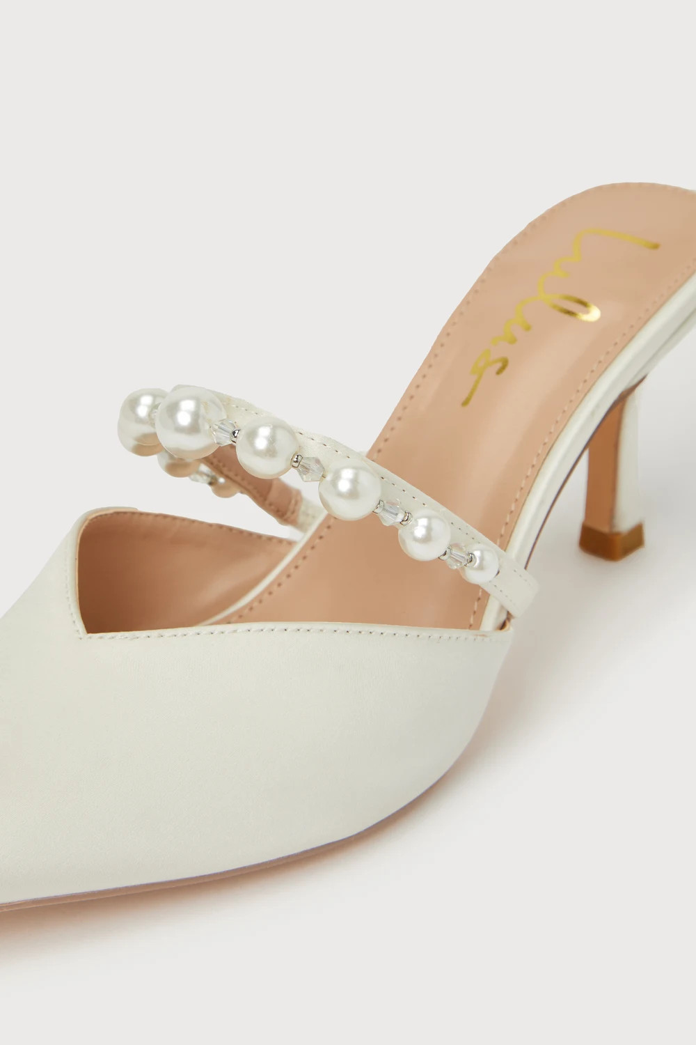 Daryll White Satin Pearl Pointed-Toe Mule Pumps | Lulus