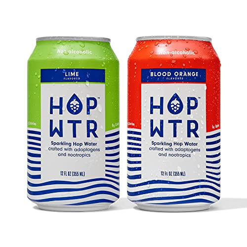 HOP WTR Sparkling Hop Water Lime 6 Pack, Blood Orange 6 Pack, Sugar Free, Low Carb Non Alcoholic Drinks, NA Beer, Adaptogen Drink, No Calories, Adaptogens & Nootropics for Added Benefits, 12 oz Cans | Amazon (US)
