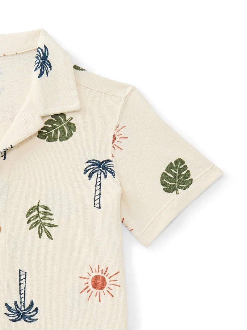 Wonder Nation Little Boys Knit Button Down Shirt with Short Sleeves, Sizes 4-10 | Walmart (US)
