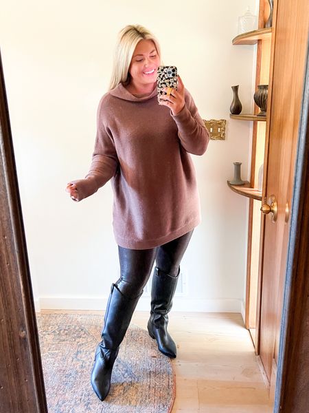 One of my favorite sweater tunics! On sale for a limited time. I do an xl. Comes in other colors. Leggings run tts. Boots run tts.

#LTKSeasonal #LTKHoliday #LTKsalealert