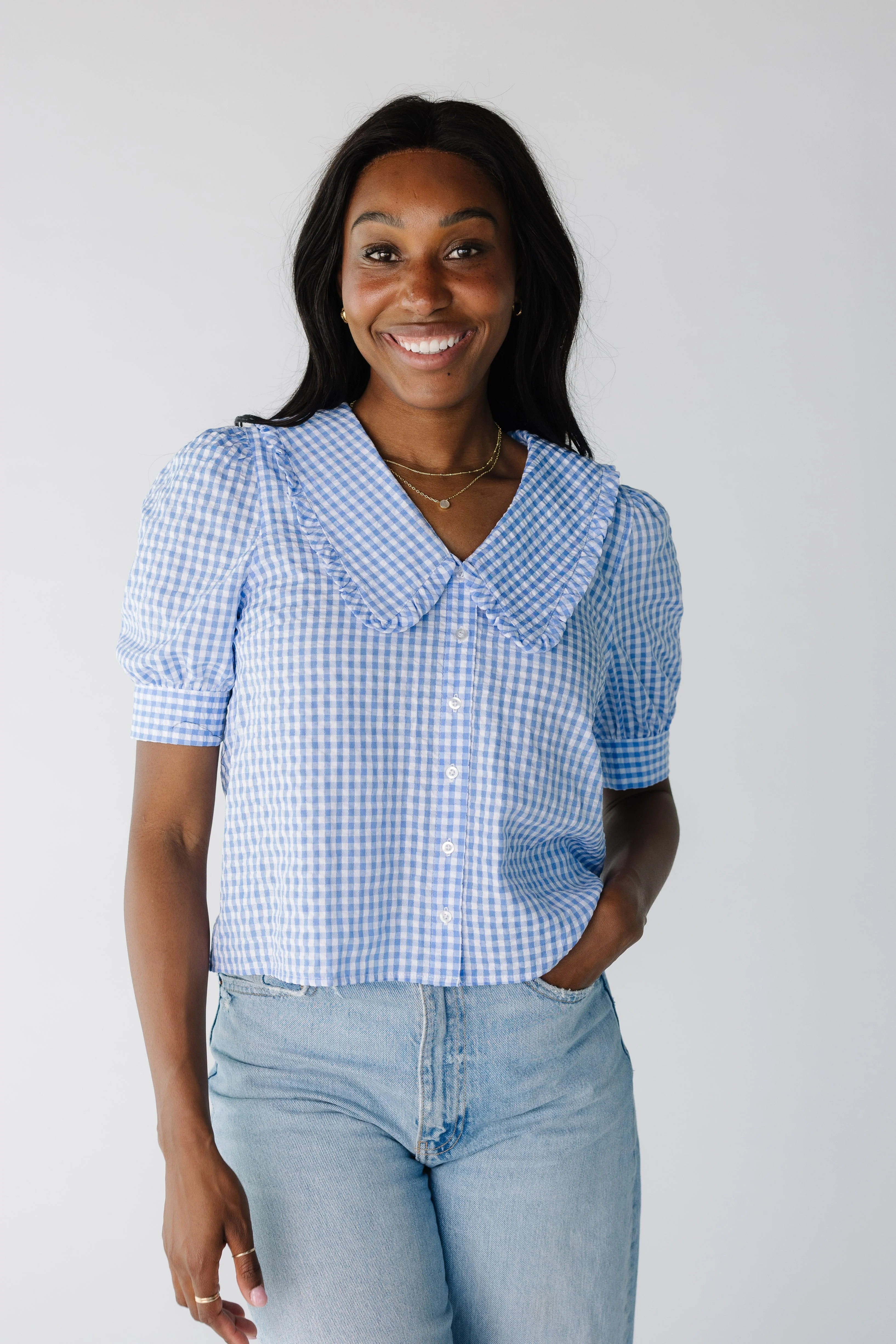 Brass & Roe Gingham Collared Top | Called To Surf