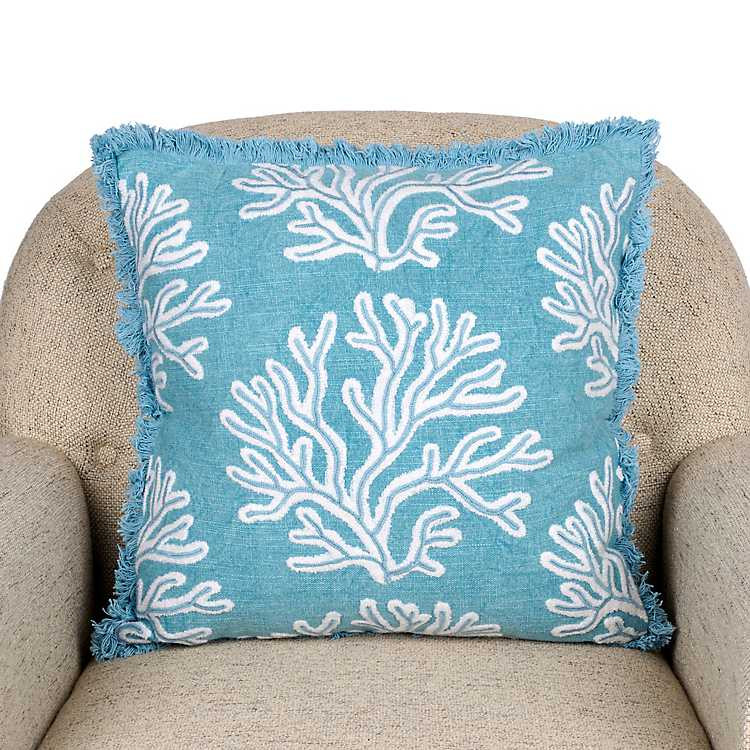 Blue Coral Reef Fringe Pillow | Kirklands