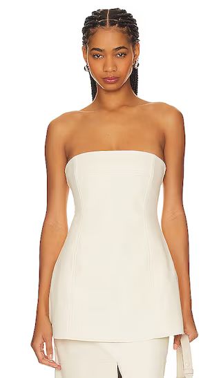 Faux Leather Strapless Top in Ecru | Revolve Clothing (Global)