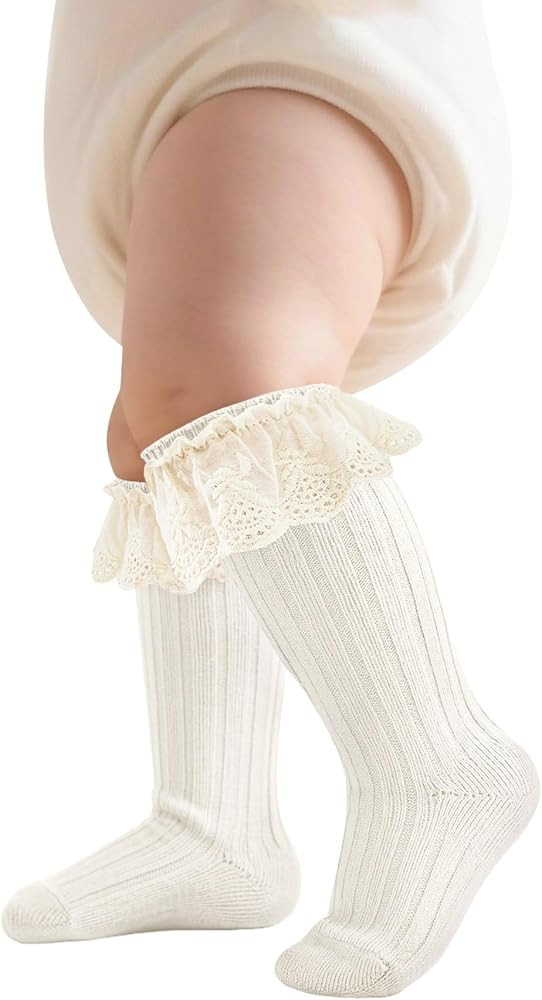 Zando Baby Girls Knee High Socks with Ruffles, Soft Cotton Long Tube Ruffle Socks for Preemie Inf... | Amazon (US)