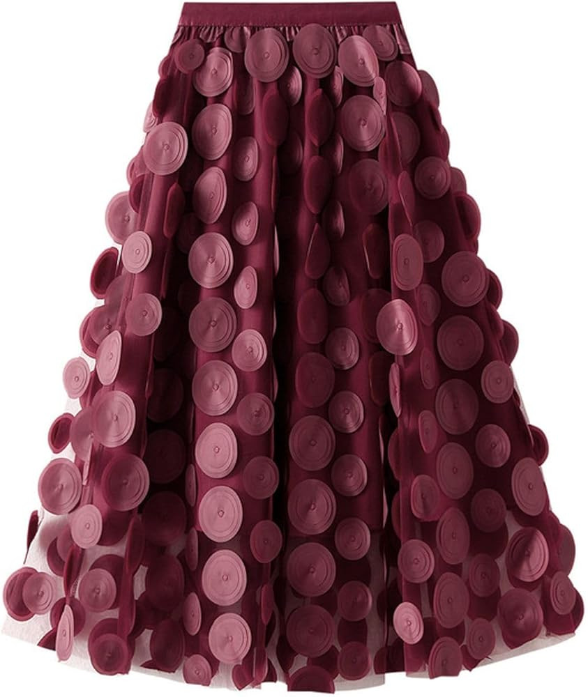 Amazon.com: Womens Tulle Skirt 3D 3D Polka Dot Midi Skirts Elastic High Waist Mesh Flowy A-Line S... | Amazon (US)