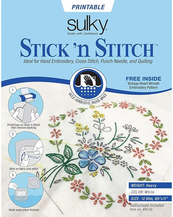 Stick N Stitch Self Adhesive Wash Away Stabilizer Twelve Sheets of 8-1/2 x 11 | Amazon (US)