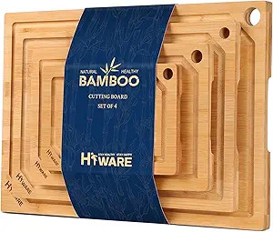 Hiware 4-Piece Extra Large Bamboo Cutting Boards Set for Kitchen, Heavy Duty Cutting Board with J... | Amazon (US)