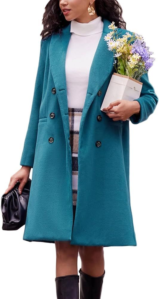 Kate Kasin Trench Coats for Women 2023 Winter Faux Wool Notch Lapel Double-Breasted Long Peacoat ... | Amazon (US)