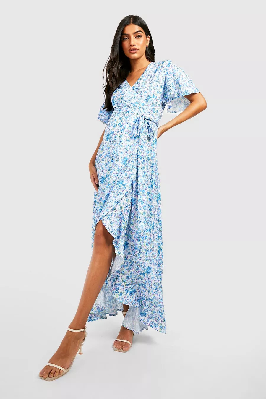 Maternity Floral Ruffle Hem Maxi Dress | boohoo (US & Canada)