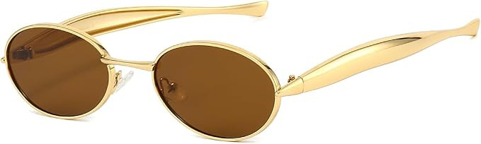 Retro Oval Sunglasses for Women Men 70s Trendy Sardine Sun Glasses Gold Metal Frame Shades UV400 ... | Amazon (US)