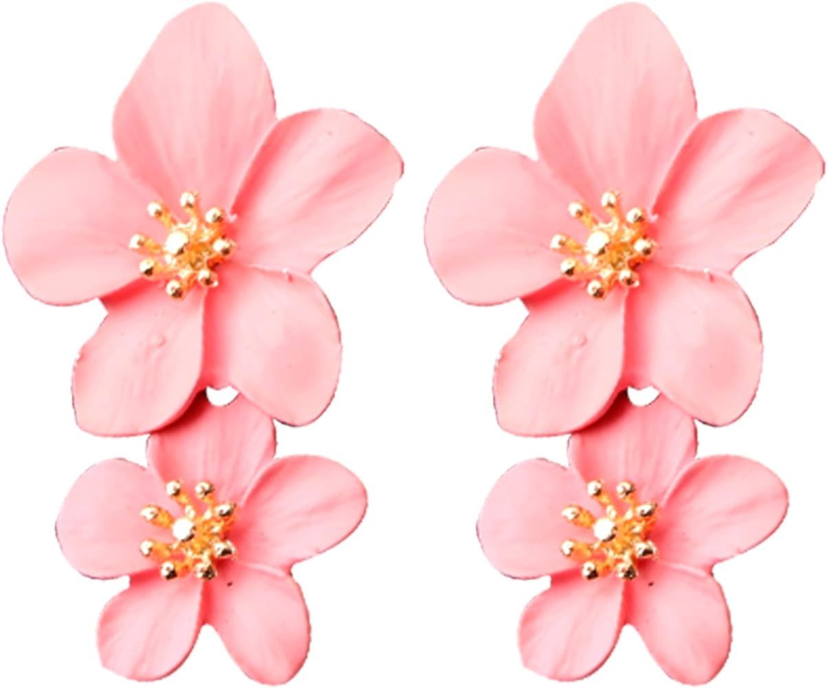 LAKIYOYO Pink Flower Dangle Earrings for Women Cute Pearl Leaf Sakura Leaf Earrings Fairy Stateme... | Amazon (US)