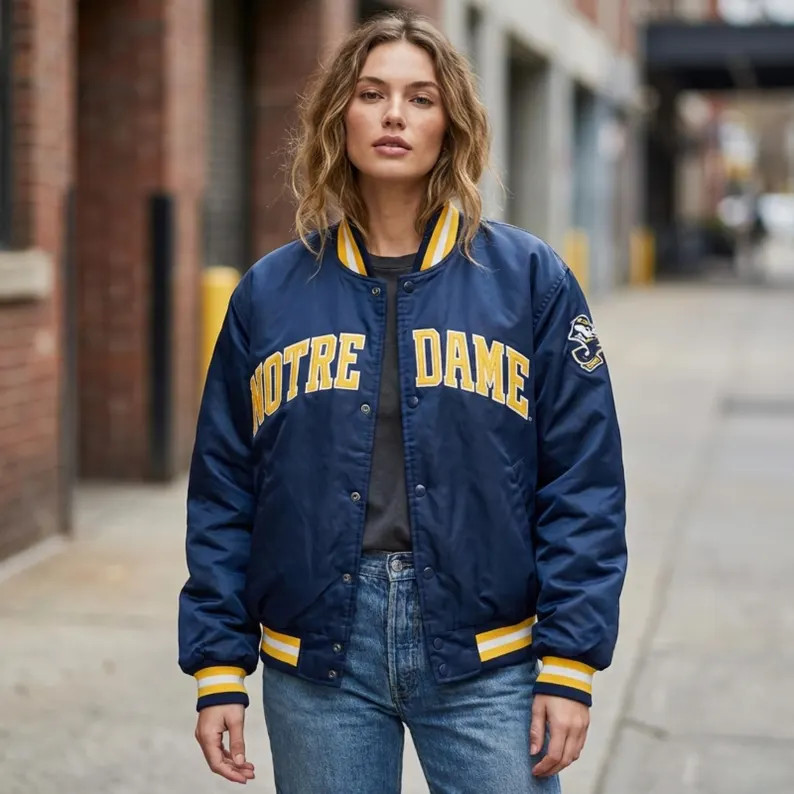 Notre Dame Varsity Jacket \u2013 Navy Blue College Bomber \u2013 Vintage Style Letterman Apparel | Etsy (Global)