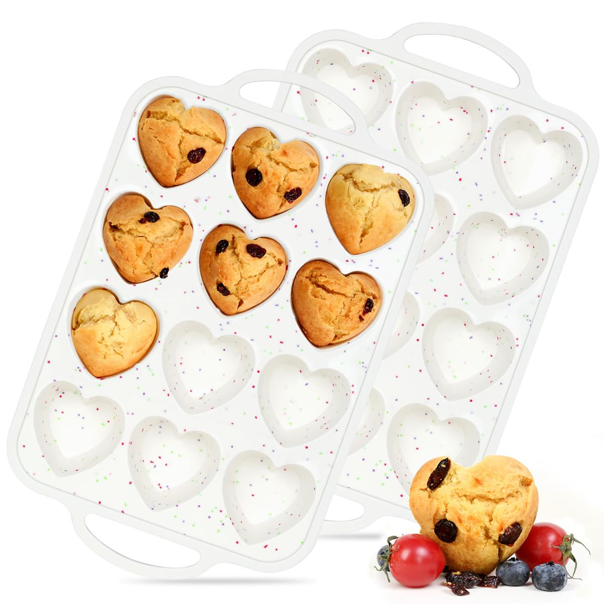 Heart Shaped Silicone Muffin Pan, Metal Reinforced Frame 12 Cups Silicone Molds for Valentine's D... | Amazon (US)