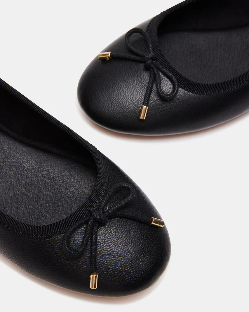 BENITA Black Leather Ballet Flat | Women's Flats | Steve Madden (US)