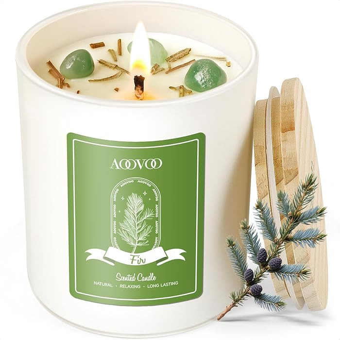 AOOVOO Fir Scented Candles for Women - Aromatherapy Candle with Crystals Inside, 10oz Soy Candles... | Amazon (US)