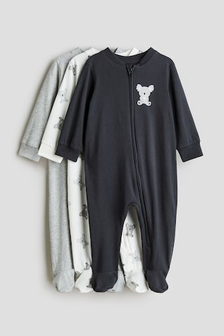 H & M - 3-pack zip-up sleepsuits - Grey | H&M (UK, MY, IN, SG, PH, TW, HK)