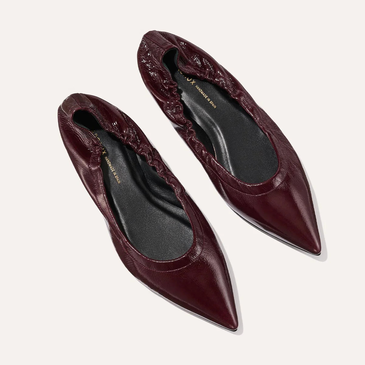 Pointed Toe Ballet Flat in Merolt Crinkle Patent Leather | The Roma | Margaux