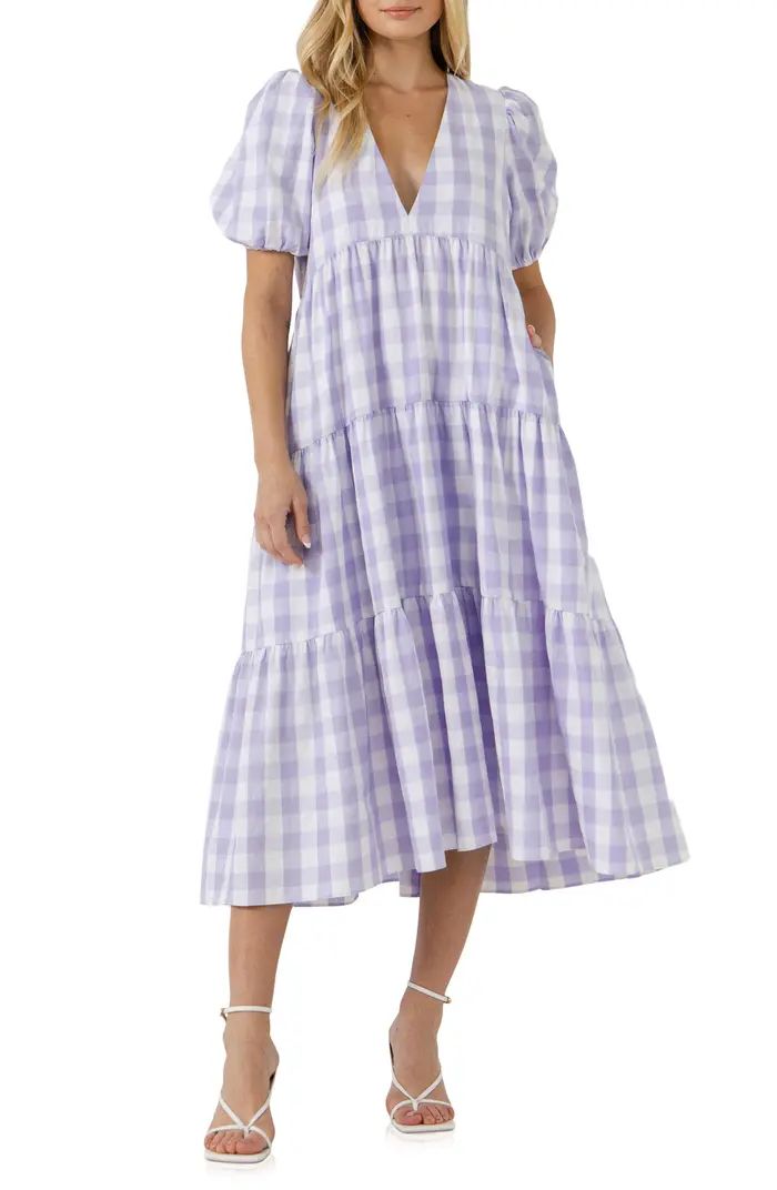 English Factory Gingham Tiered Puff Sleeve Dress | Nordstrom | Nordstrom