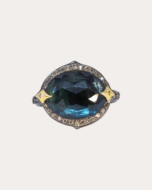 18K Gold Blackened Sterling Silver Topaz and Diamond Ring | Olivela