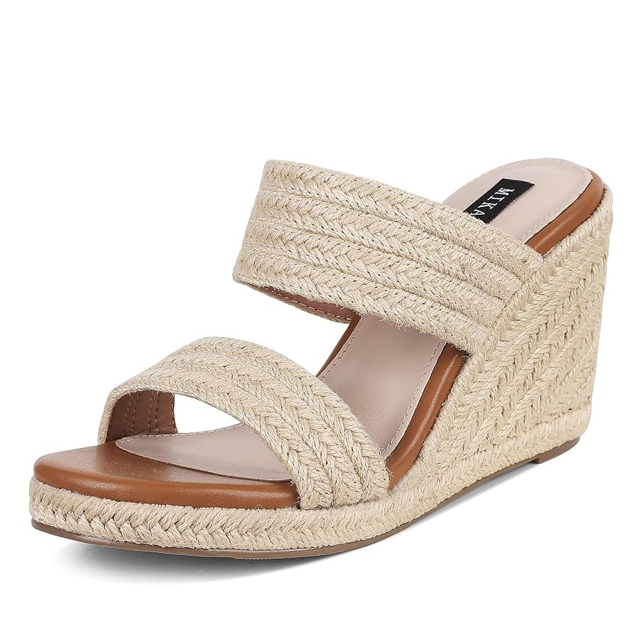mikarka Slip On Wedge Sandals for Women Open Toe Espadrilles Platform Slides Dressy High Heel Bea... | Amazon (US)