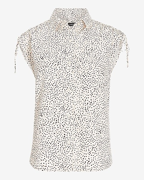 Printed Ruched Tie Shoulder Shirt | Express