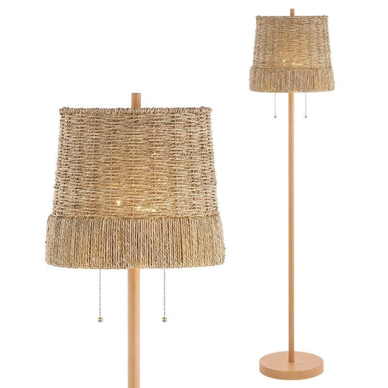 61" 2-Light Ocata Coastal Bohemian Iron/Rattan LED Floor Lamp with Pull-Chain Brown Wood (Include... | Target