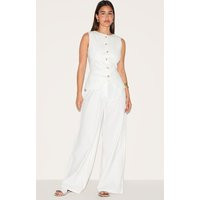 White Linen Look Wide Leg Pleated Pants | PrettyLittleThing US