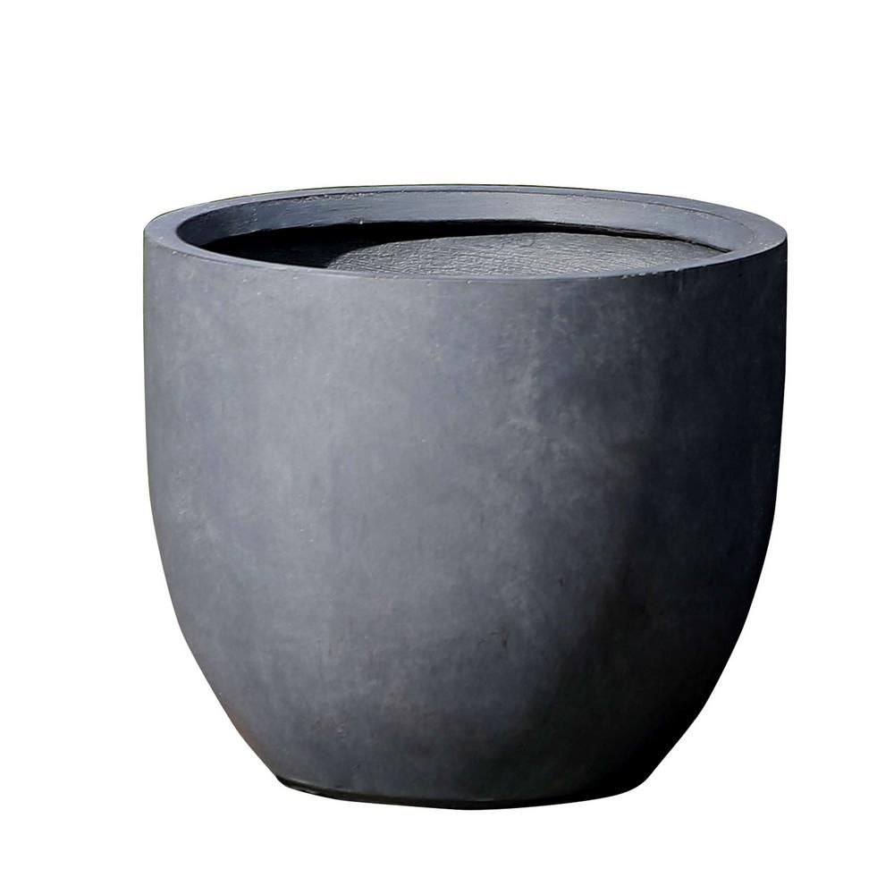 Winsome House Large Round Stone Fiberclay Planter, Gray | The Home Depot