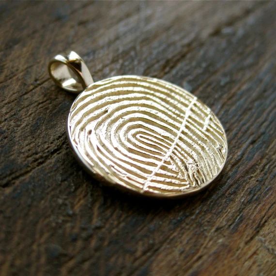 Round Shaped Finger Print Pendant in 14K Yellow Gold with Custom Name Engraving with Chain | Etsy (US)