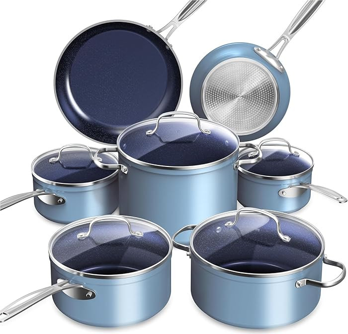 Nuwave Healthy Duralon Blue Ceramic Nonstick Cookware Set, Diamond Infused Scratch-Resistant, PFA... | Amazon (US)