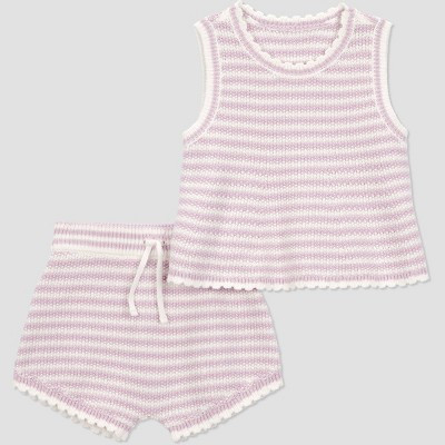 Carter's Just One You® Baby Girls' 2pc Striped Sweater Tank and Shorts Set - Purple Newborn | Target
