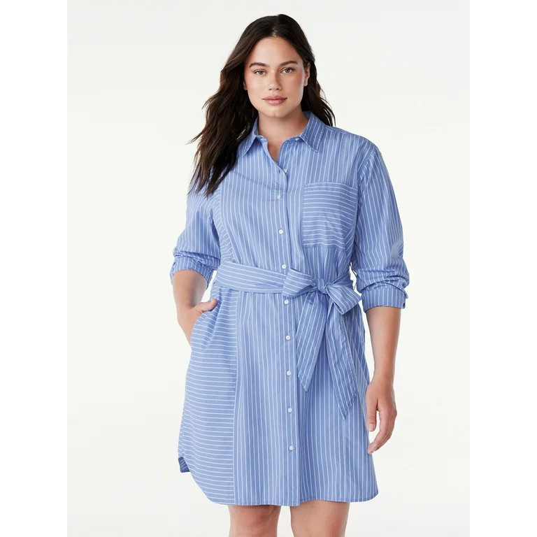 Free Assembly Women's Belted Mini Shirtdress with Long Sleeves, Sizes XS-XXL | Walmart (US)