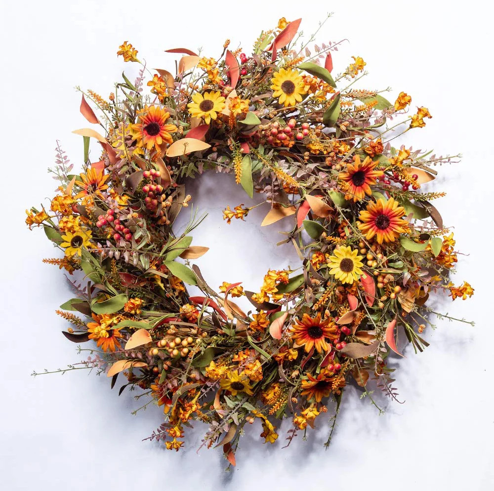 Fall Wreaths for Front Door 24 Inch Artificial Fall Wreath Large Autumn Wreath for Outside Wall P... | Amazon (US)