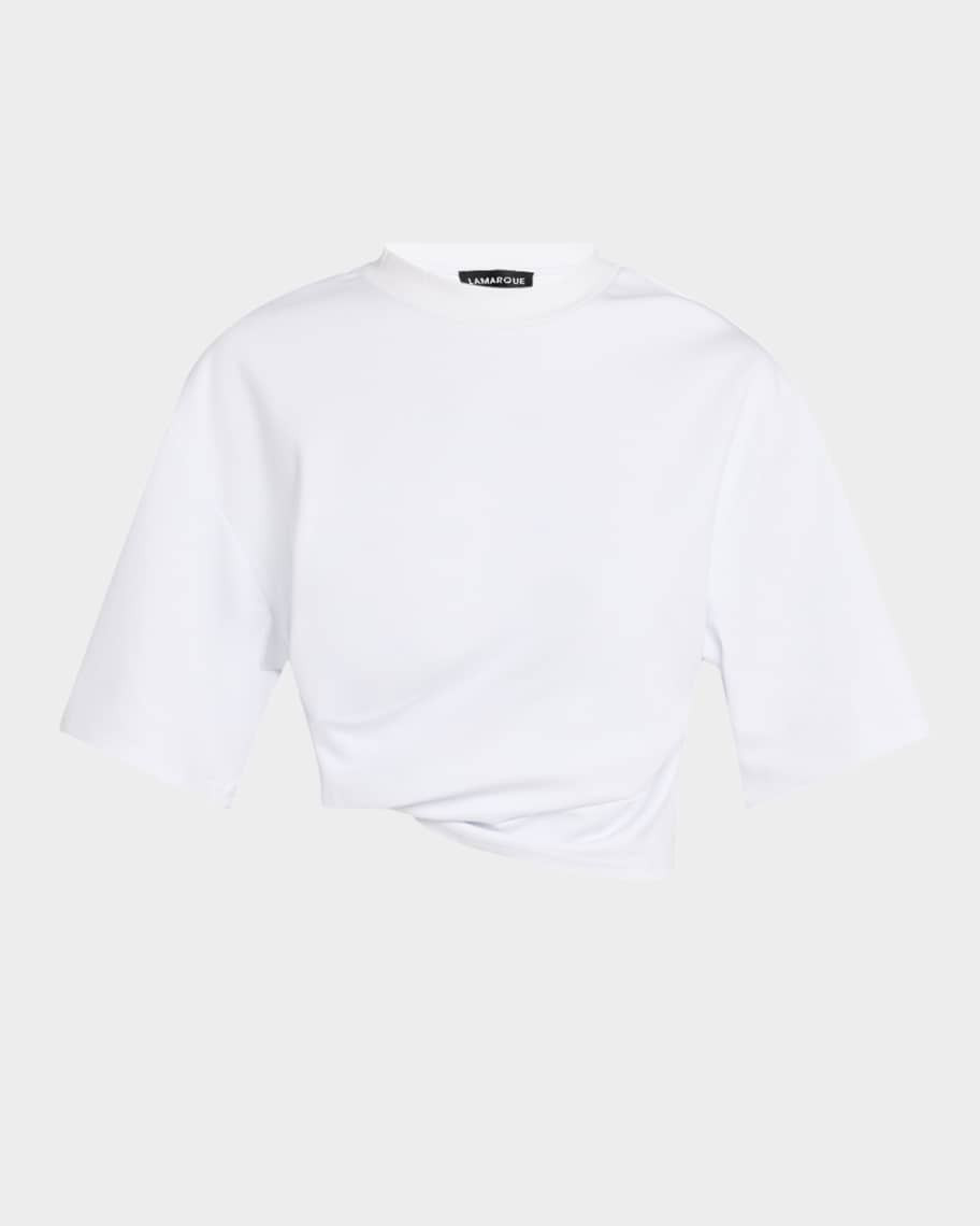 Naia Asymmetric-Draped Crop T-Shirt | Neiman Marcus
