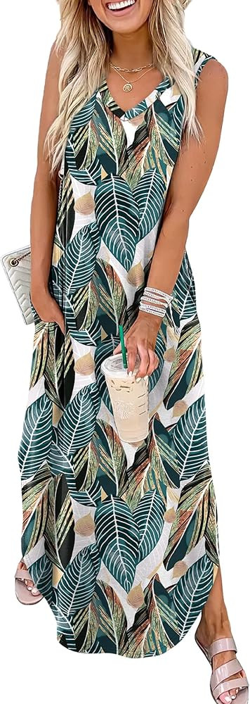 Sampeel Summer Dresses Maxi Dress Vacation Beach Sundresses 2025 with Pockets | Amazon (US)