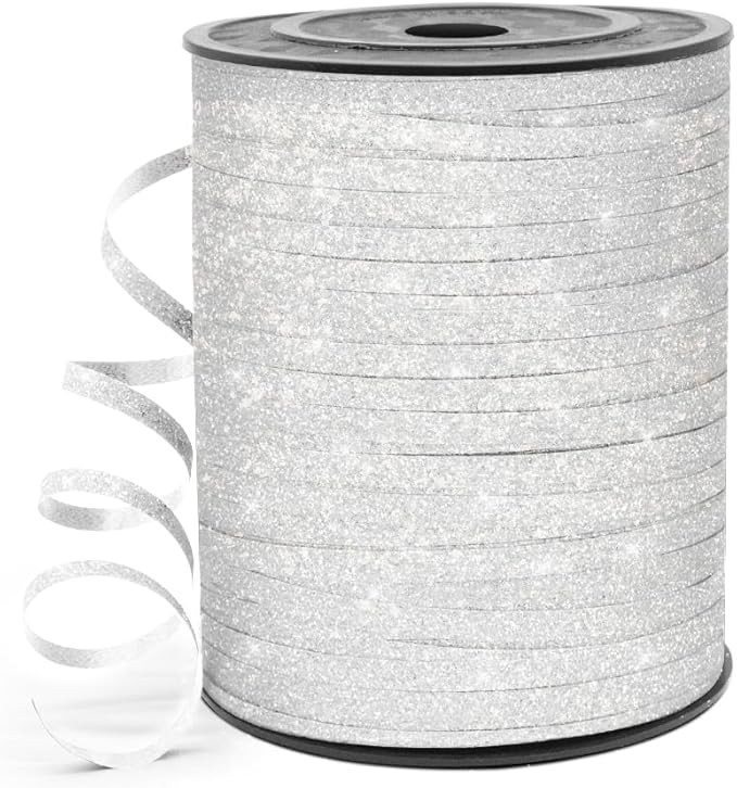 500 Yards 3/16" Glitter Curling Ribbon Silver, Balloon String Curly Ribbon 1 Roll for Gift Wrappi... | Amazon (US)