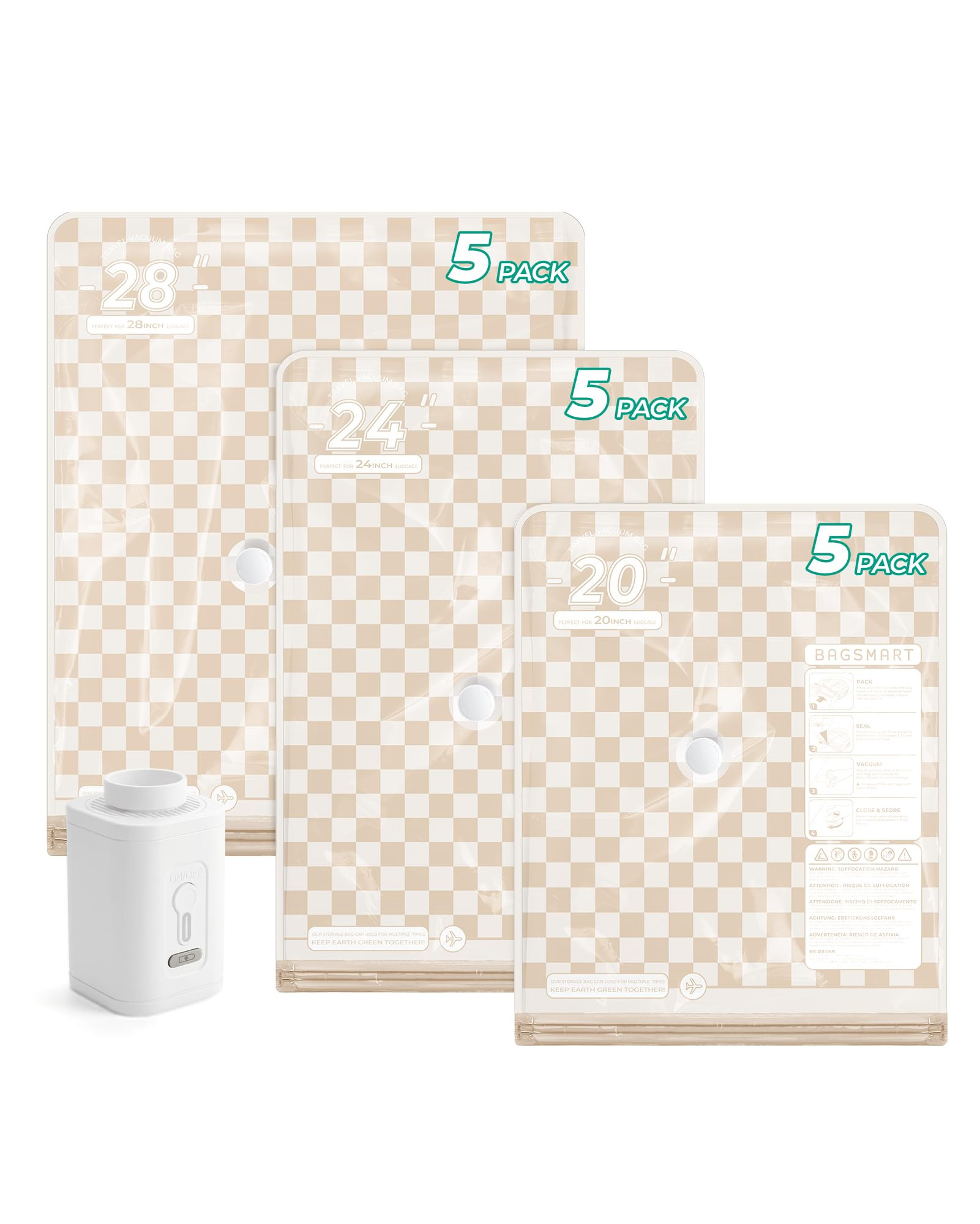 BAGSMART Travel Vacuum Seal Bags with Pump, Jumbo Vacuum Storage Bags for Clothes Blankets Comfor... | Amazon (US)