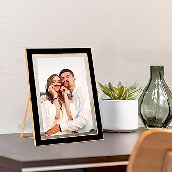 EYMPEU 5x7 Gold Metal Edge Picture Frame with Black Enamel Decor, Vertical Floating Frame Display... | Amazon (US)