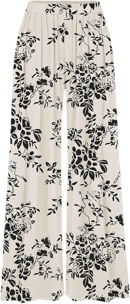 CIDER Wide Leg Palazzo Pants for Women with Pockets Elastic Business Causal Pants Women | Amazon (US)