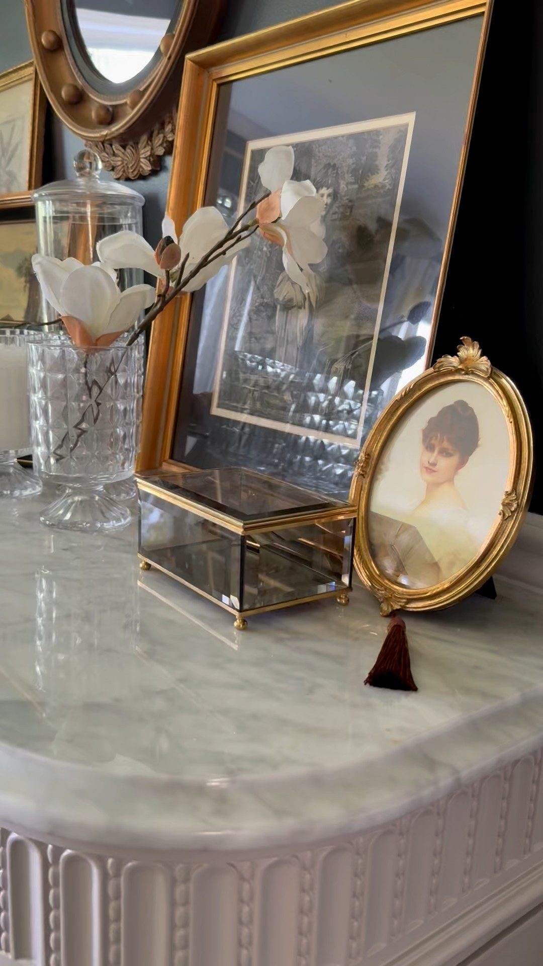 Vintage style art | Vignette styling | Antique look gold frame and art with tassel | Brass accessories 

#LTKHome