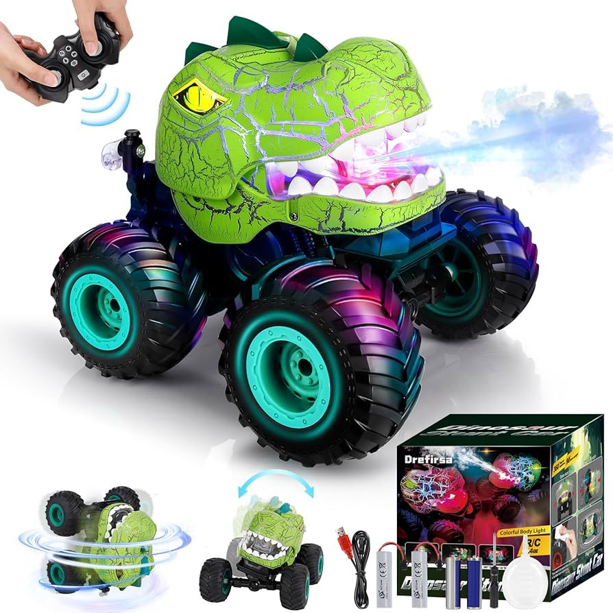 Remote Control Car for Boys Age 4-7 8-12, 50min+ Runtime Dinosaur Monster Truck Toy with Spray, L... | Amazon (US)