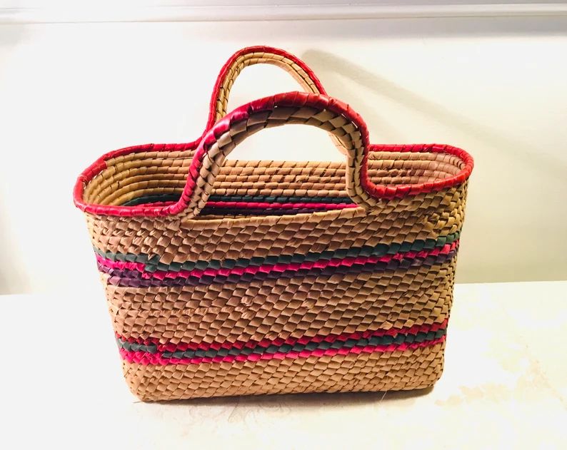 Vintage Straw Bag Woven Straw Purse Tote Colorful Basket - Etsy | Etsy (US)