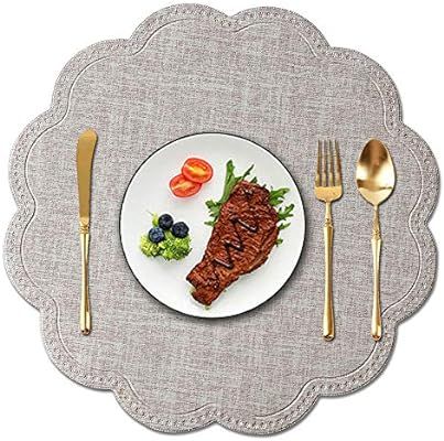 Kreatur Round Waterproof Placemats for Dining Table Set of 6 Beige,Modern PU Leather Washable Tab... | Amazon (US)